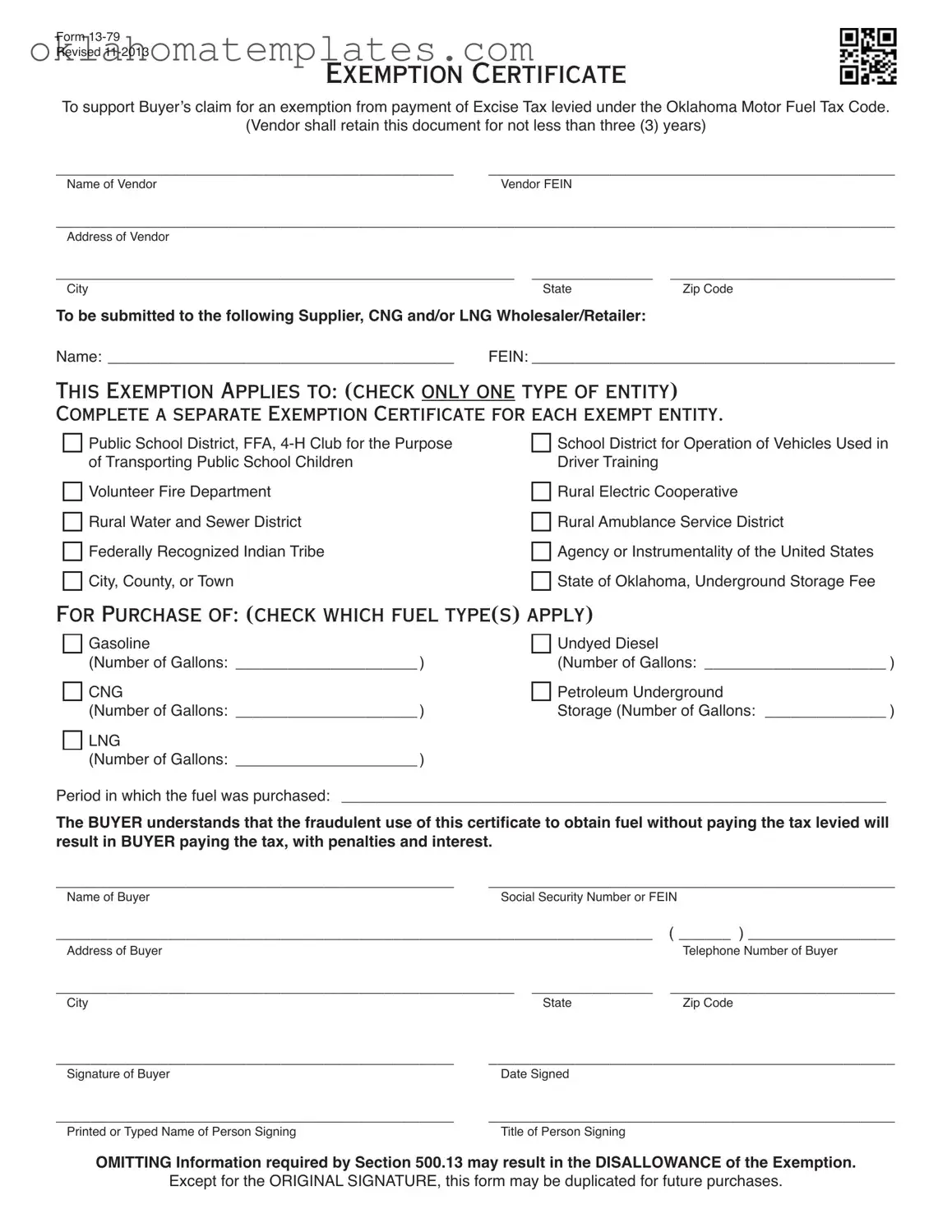 Fill in a Valid Oklahoma 13 79 Template