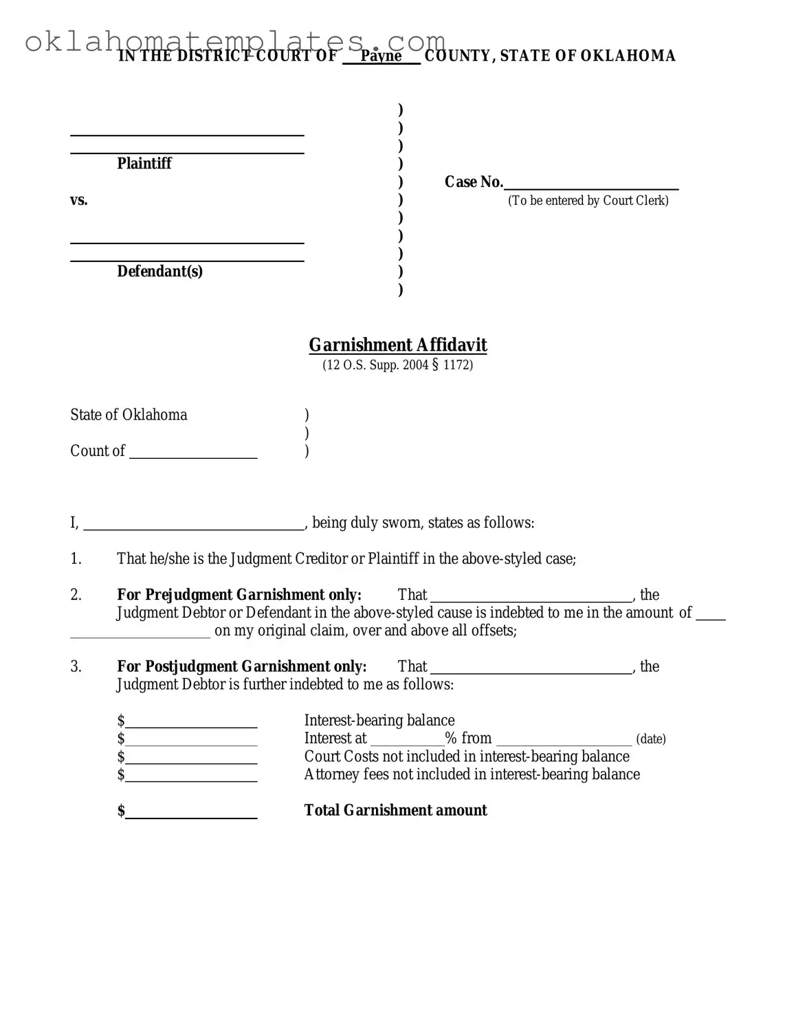 Fill in a Valid Oklahoma 20 Template