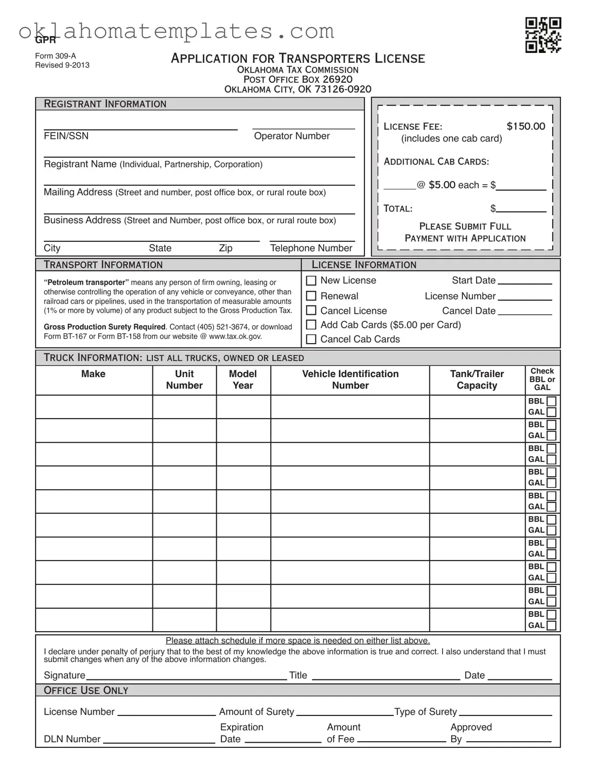 Fill in a Valid Oklahoma 309A Template