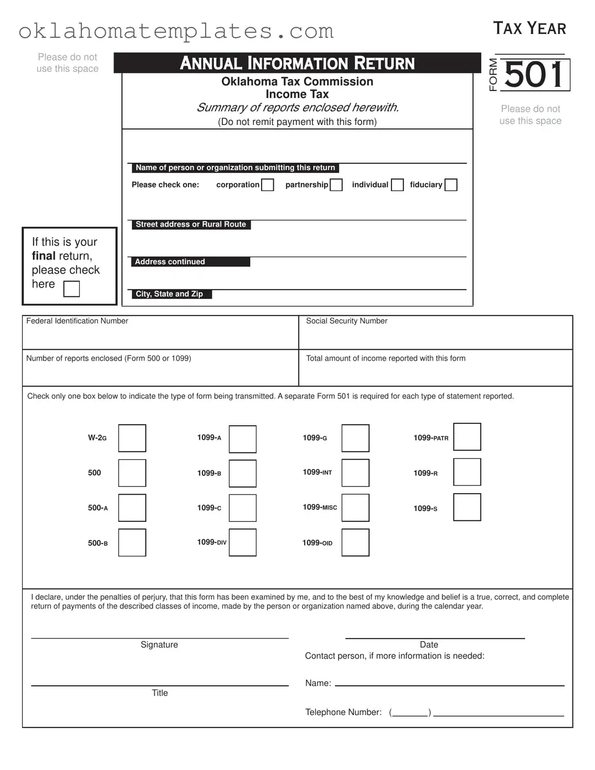 Fill in a Valid Oklahoma 501 Template