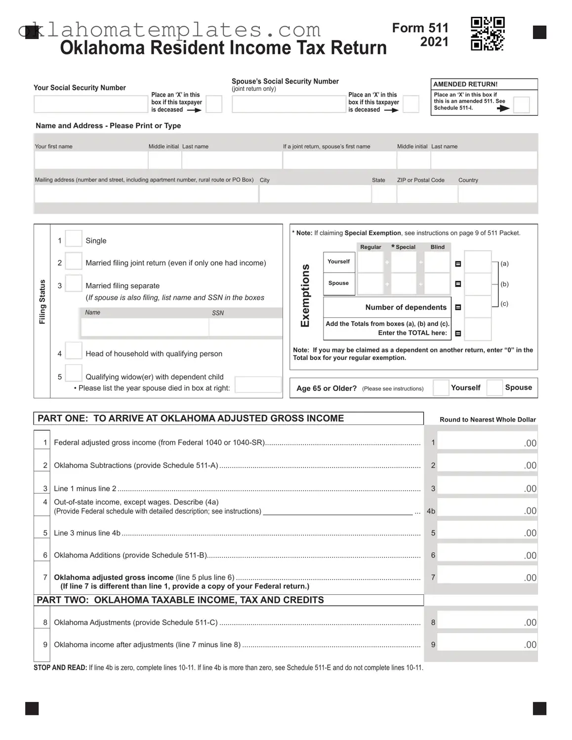 Fill in a Valid Oklahoma 511 Template