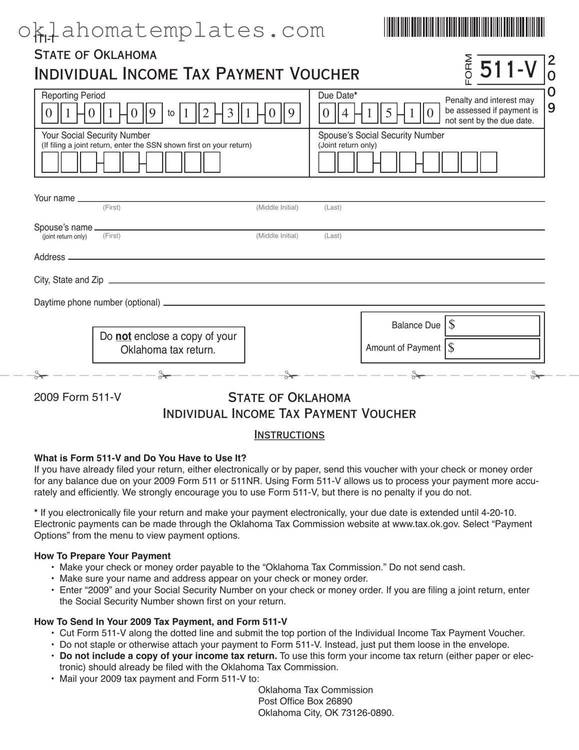 Fill in a Valid Oklahoma 511 V Template