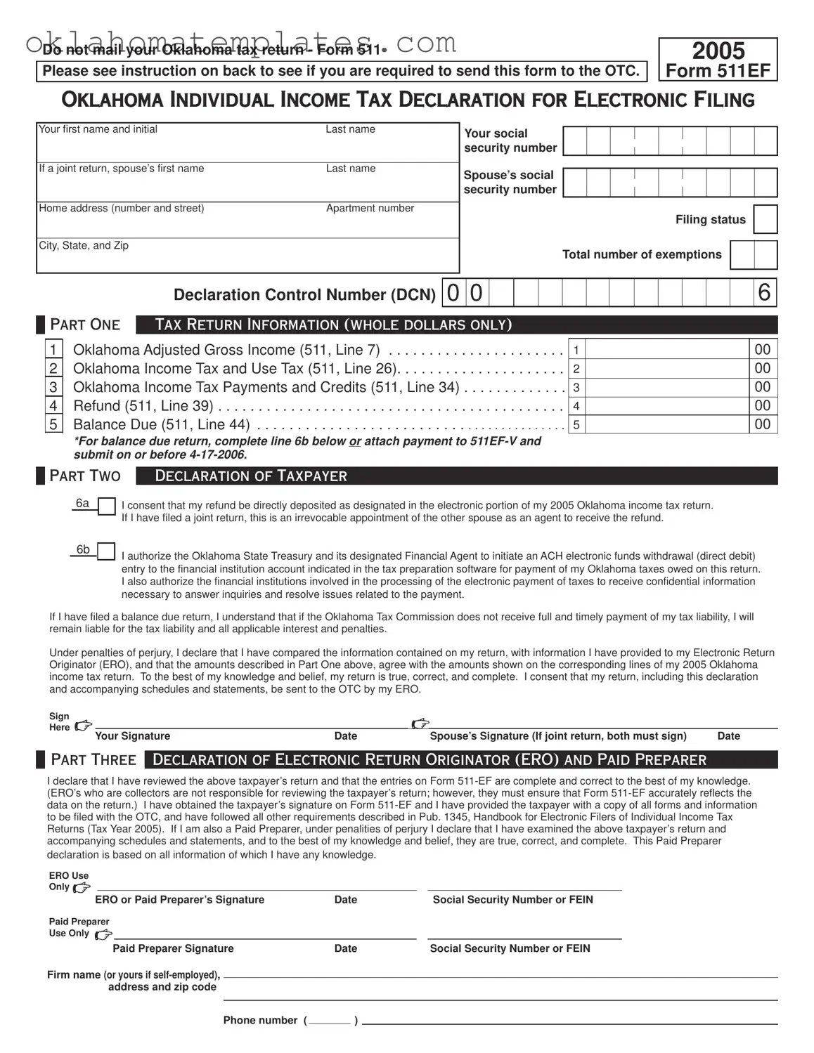 Fill in a Valid Oklahoma 511Ef Template