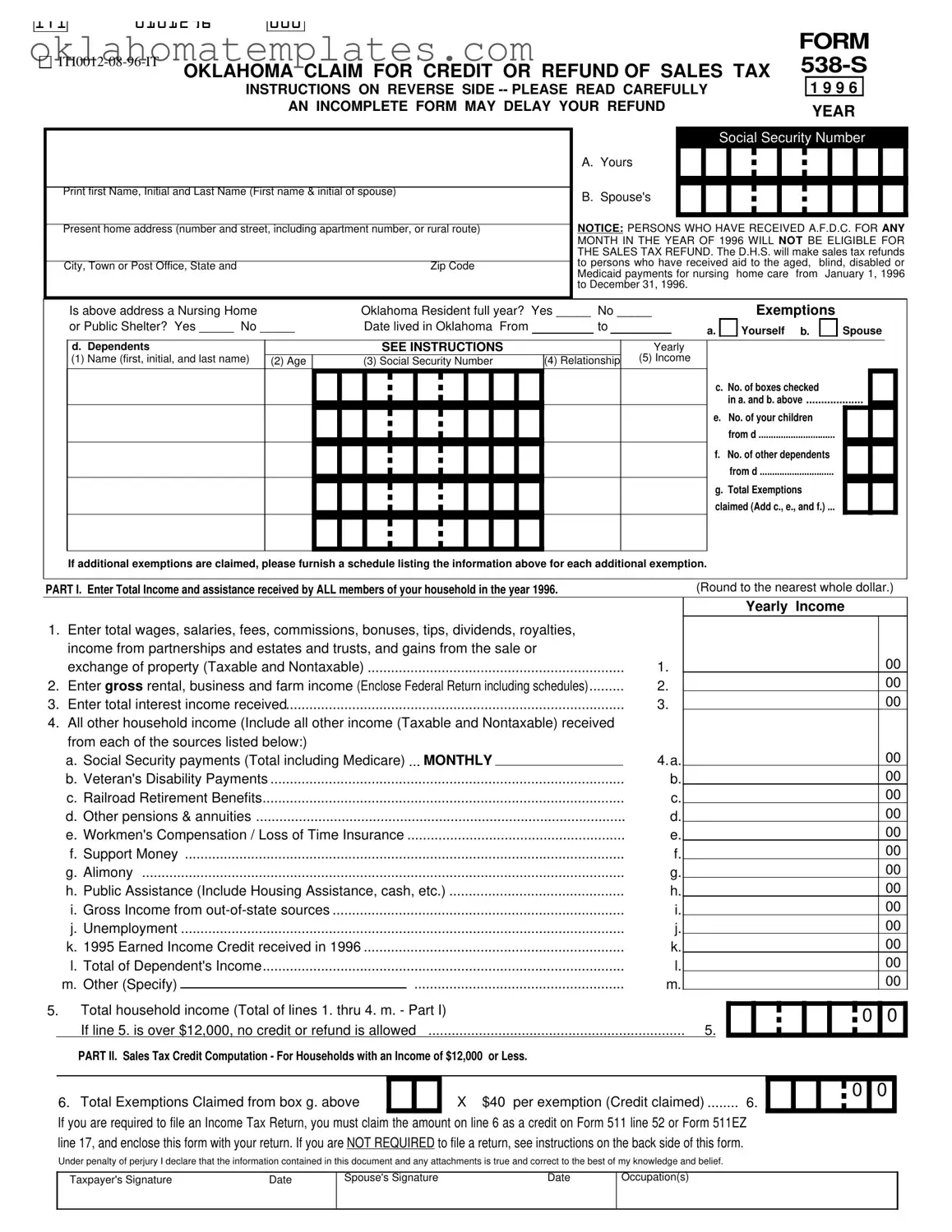 Fill in a Valid Oklahoma 538 S Template