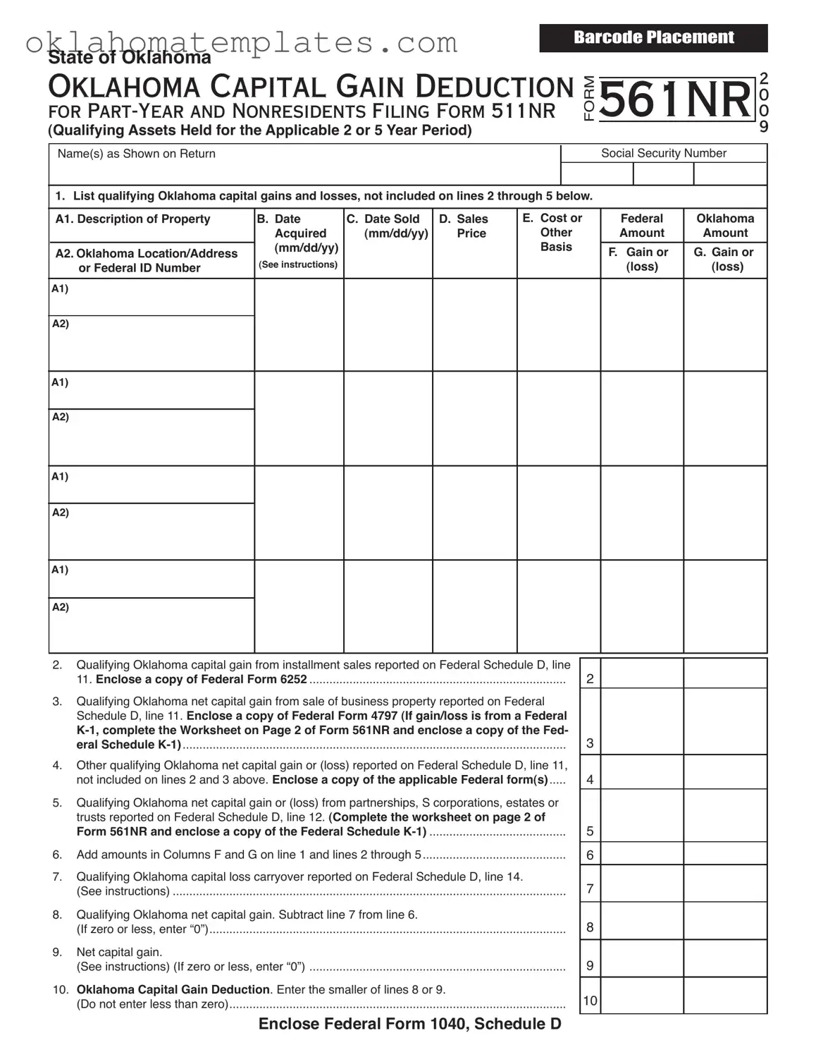 Fill in a Valid Oklahoma 561Nr Template