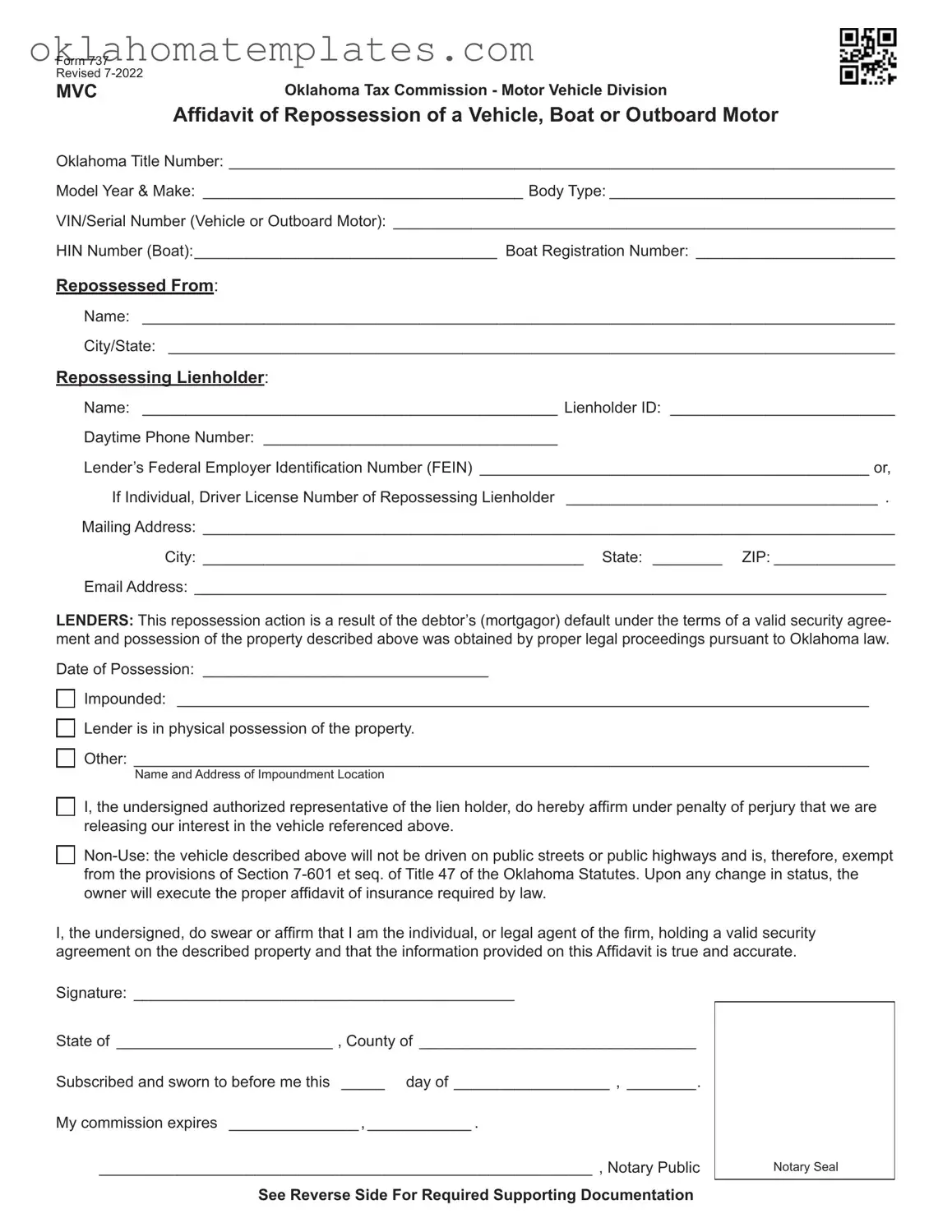 Fill in a Valid Oklahoma 737 Template