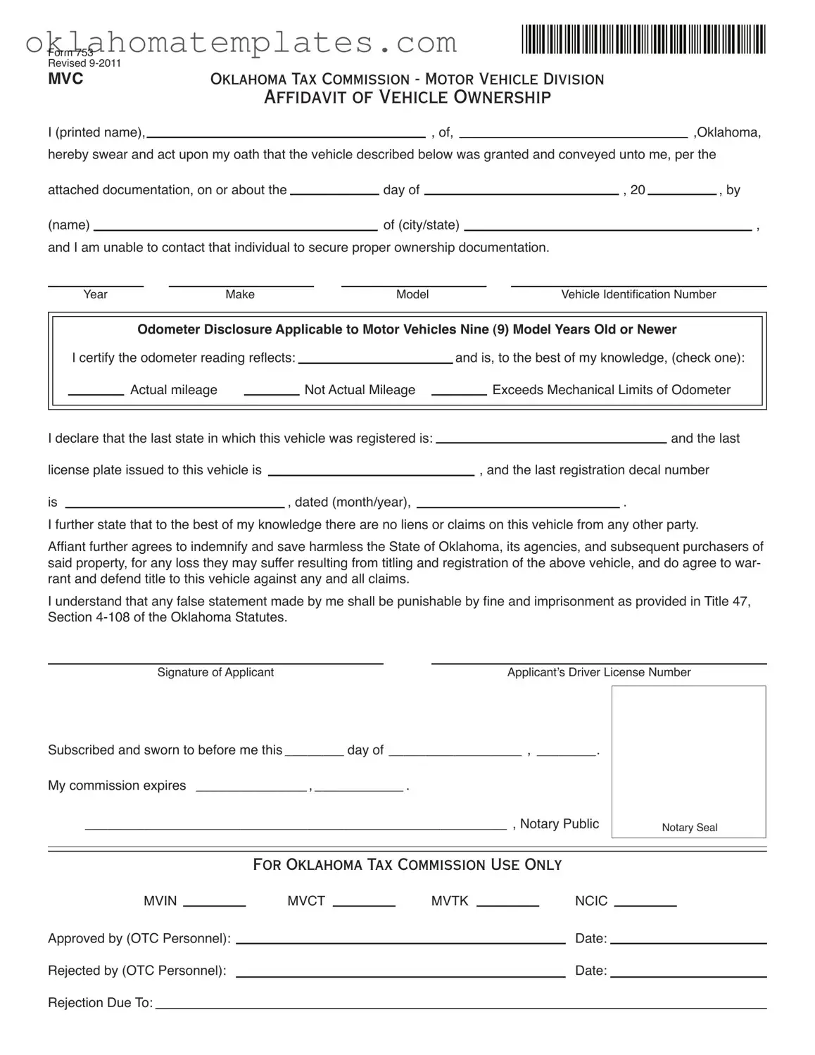 Fill in a Valid Oklahoma 753 Template