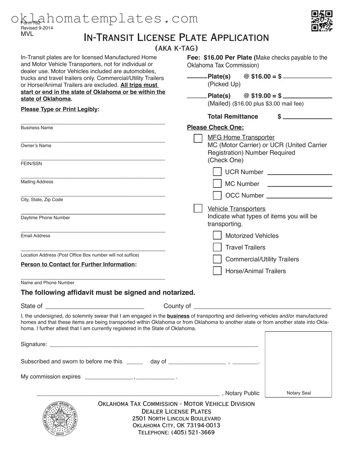 Fill in a Valid Oklahoma 782 Template