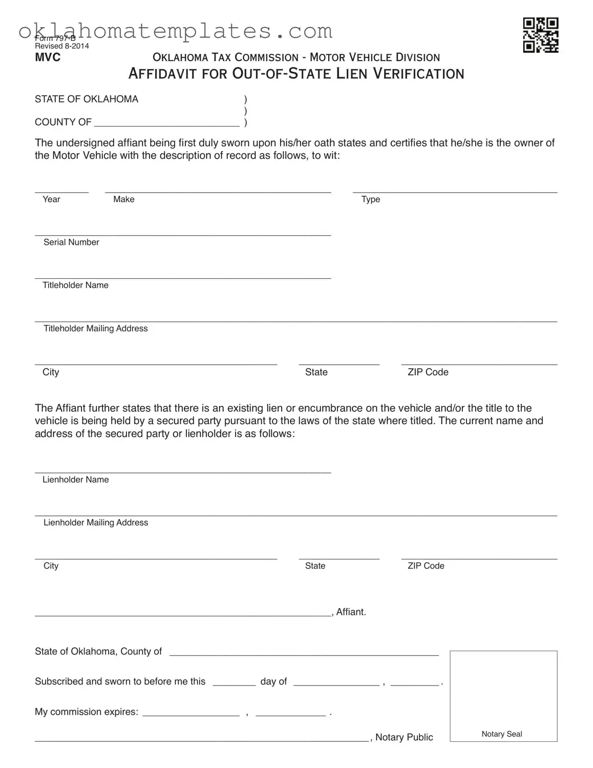 Fill in a Valid Oklahoma 797 B Template