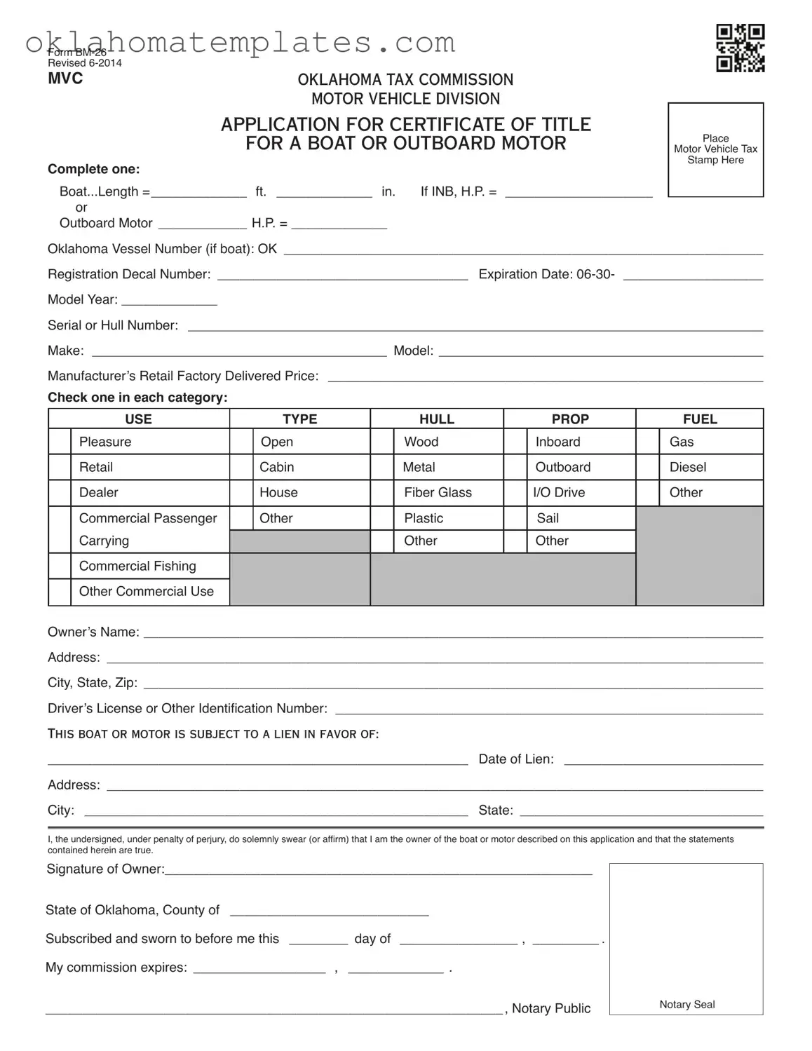 Fill in a Valid Oklahoma Bm 26 Template