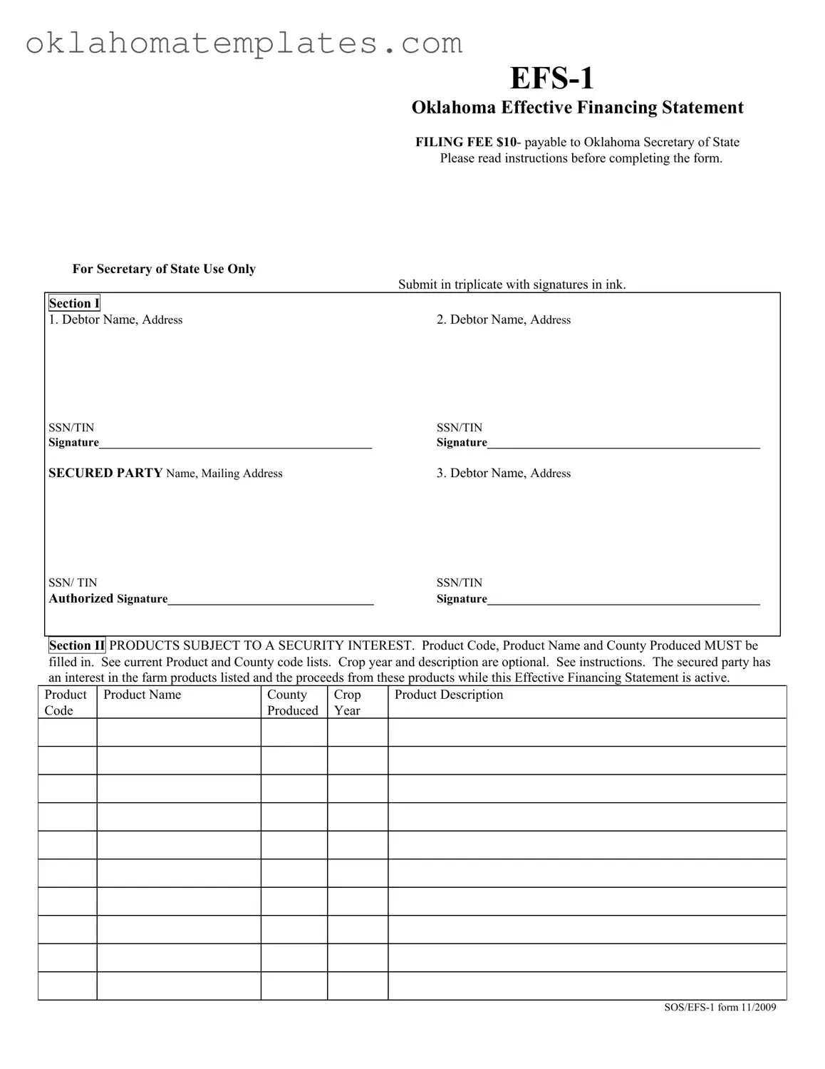 Fill in a Valid Oklahoma Efs 1 Template