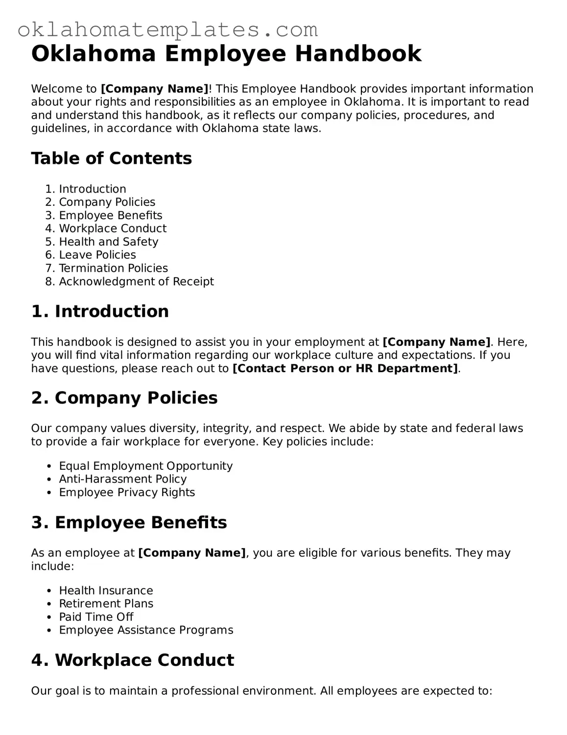 Valid Employee Handbook Document for the State of Oklahoma