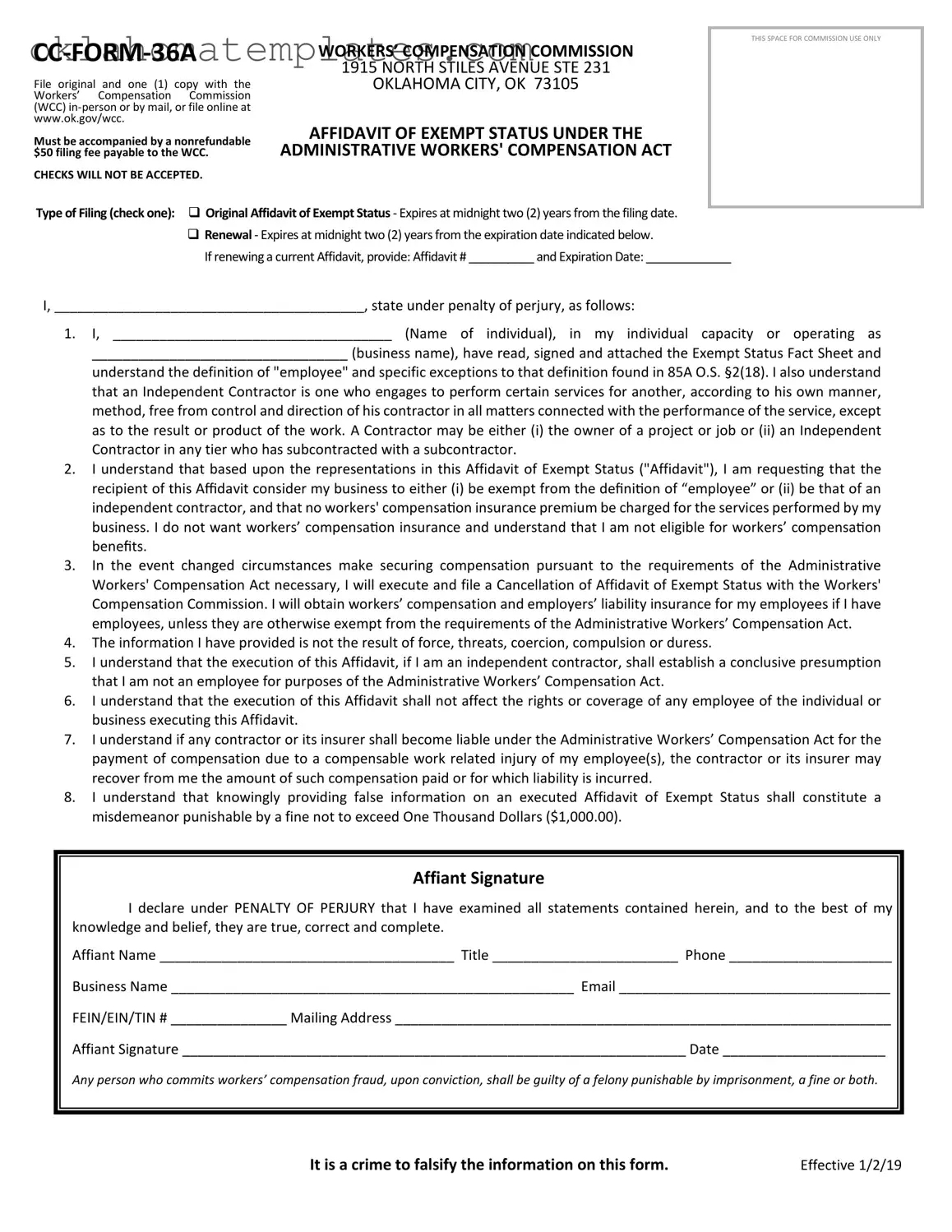 Fill in a Valid Oklahoma Exempt Template