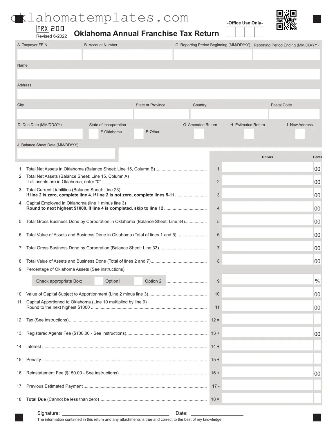 Fill in a Valid Oklahoma Franchise Template