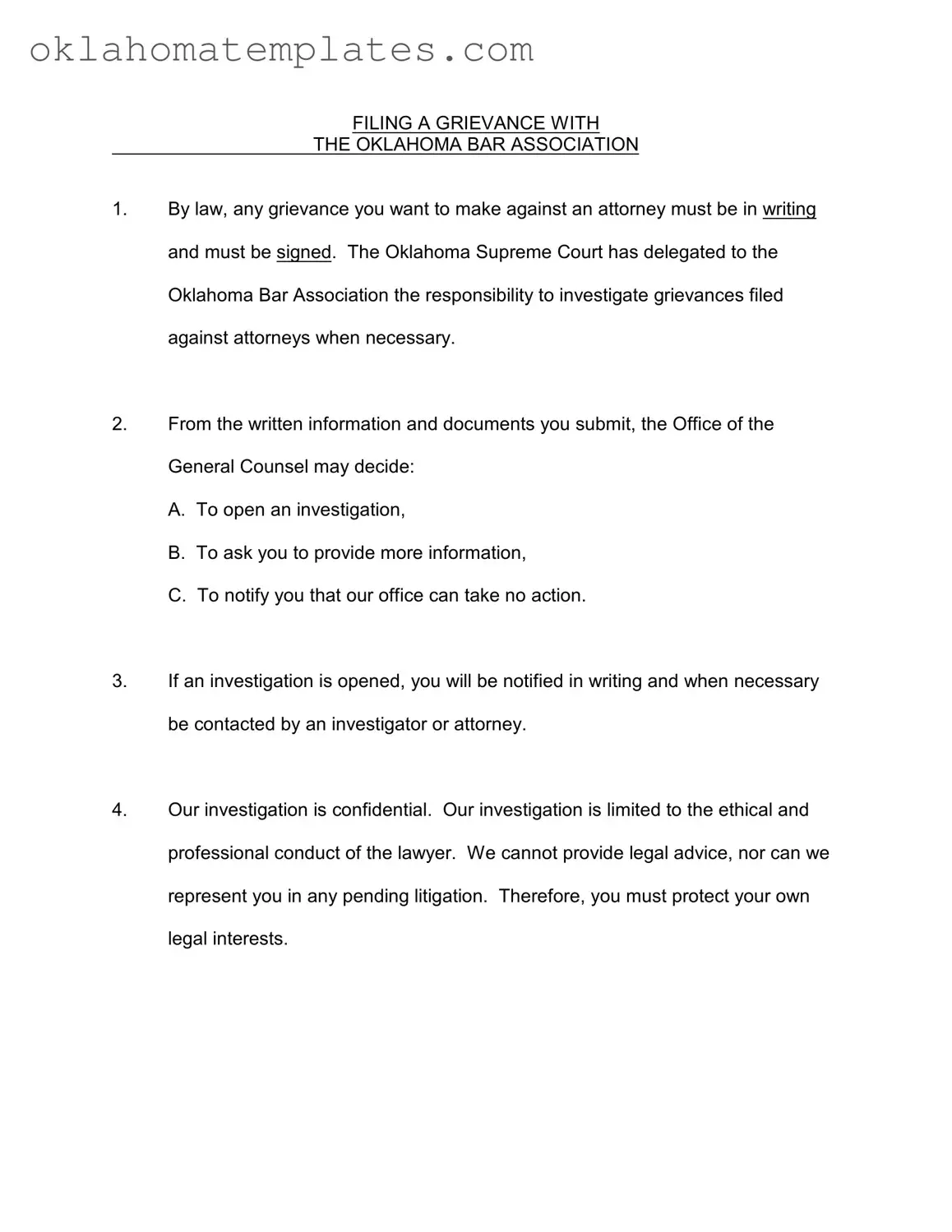 Fill in a Valid Oklahoma Grievance Template