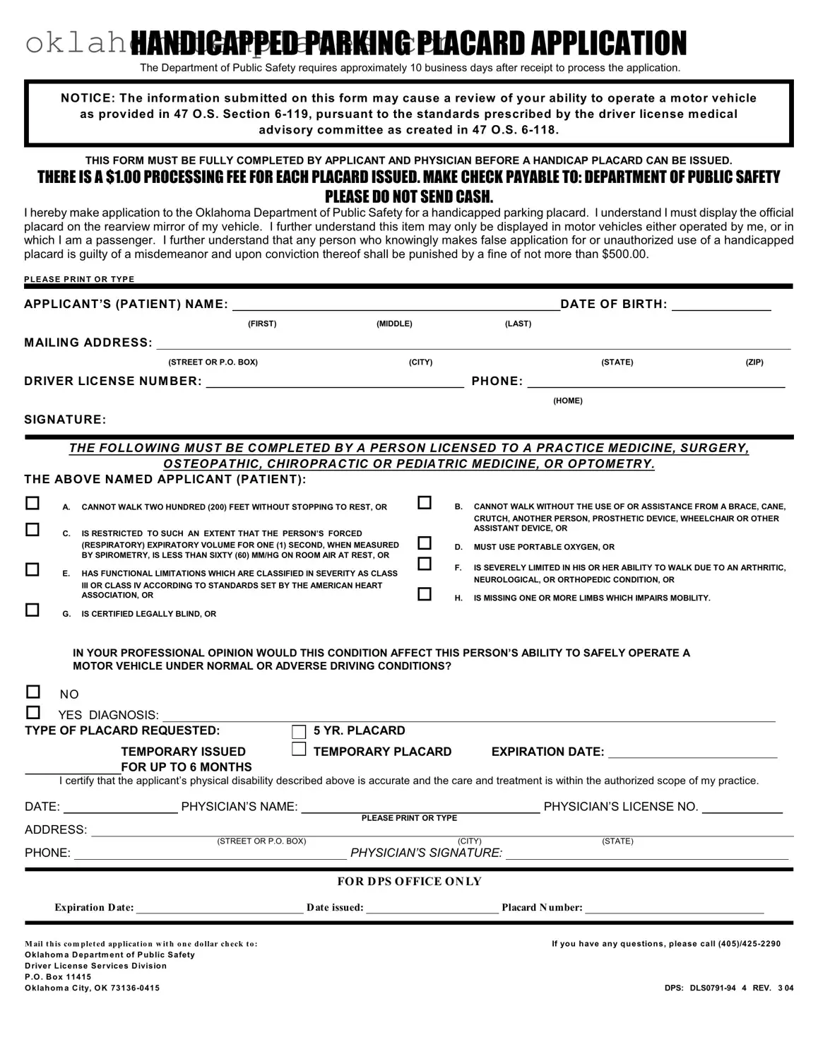 Fill in a Valid Oklahoma Handicapped Template