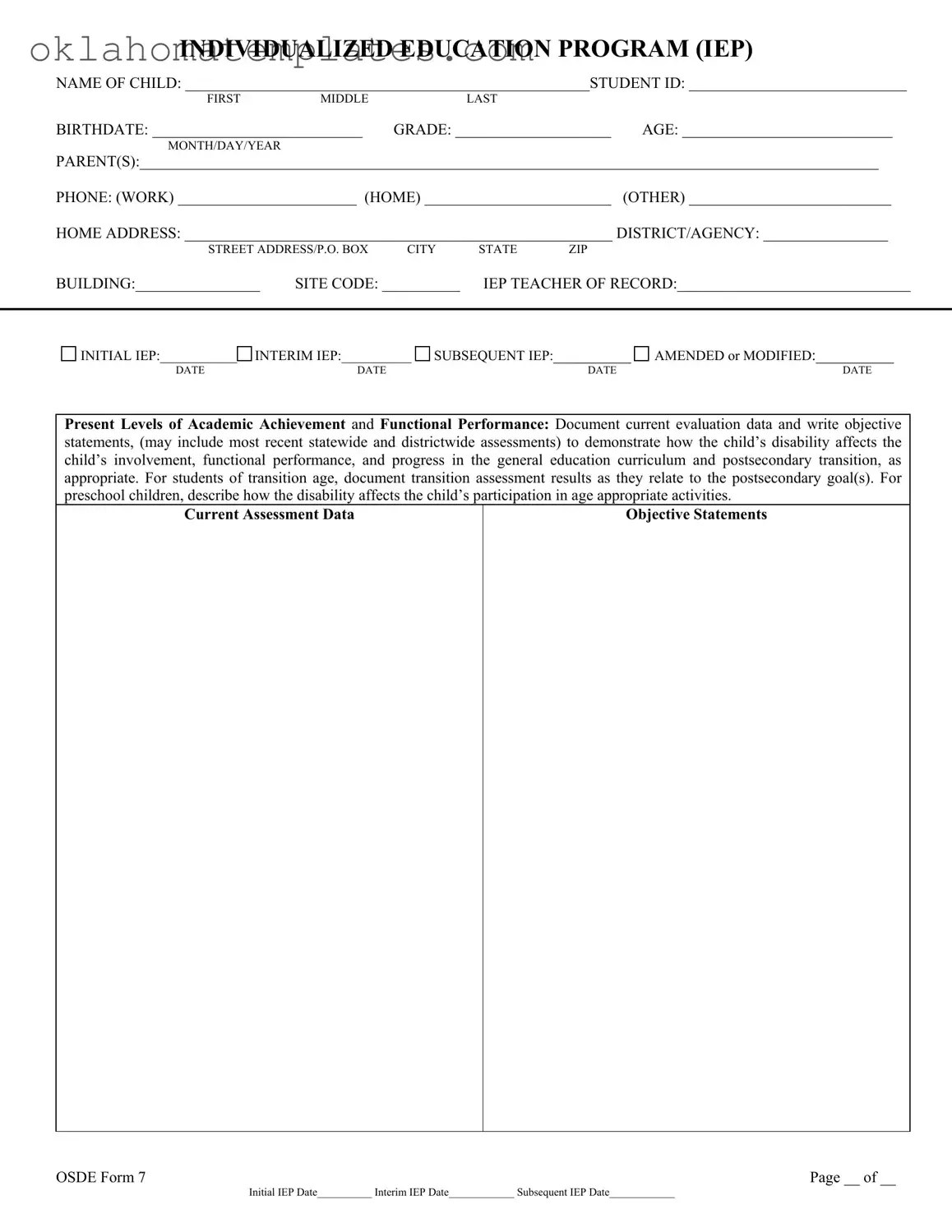 Fill in a Valid Oklahoma Iep Template