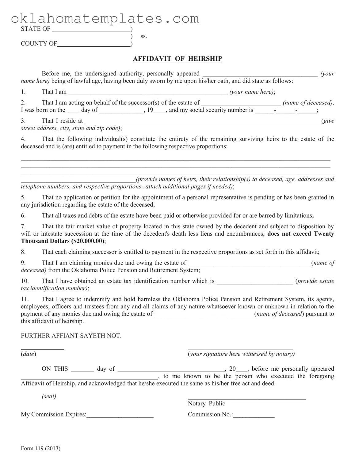Fill in a Valid Oklahoma Legal Heirship Template