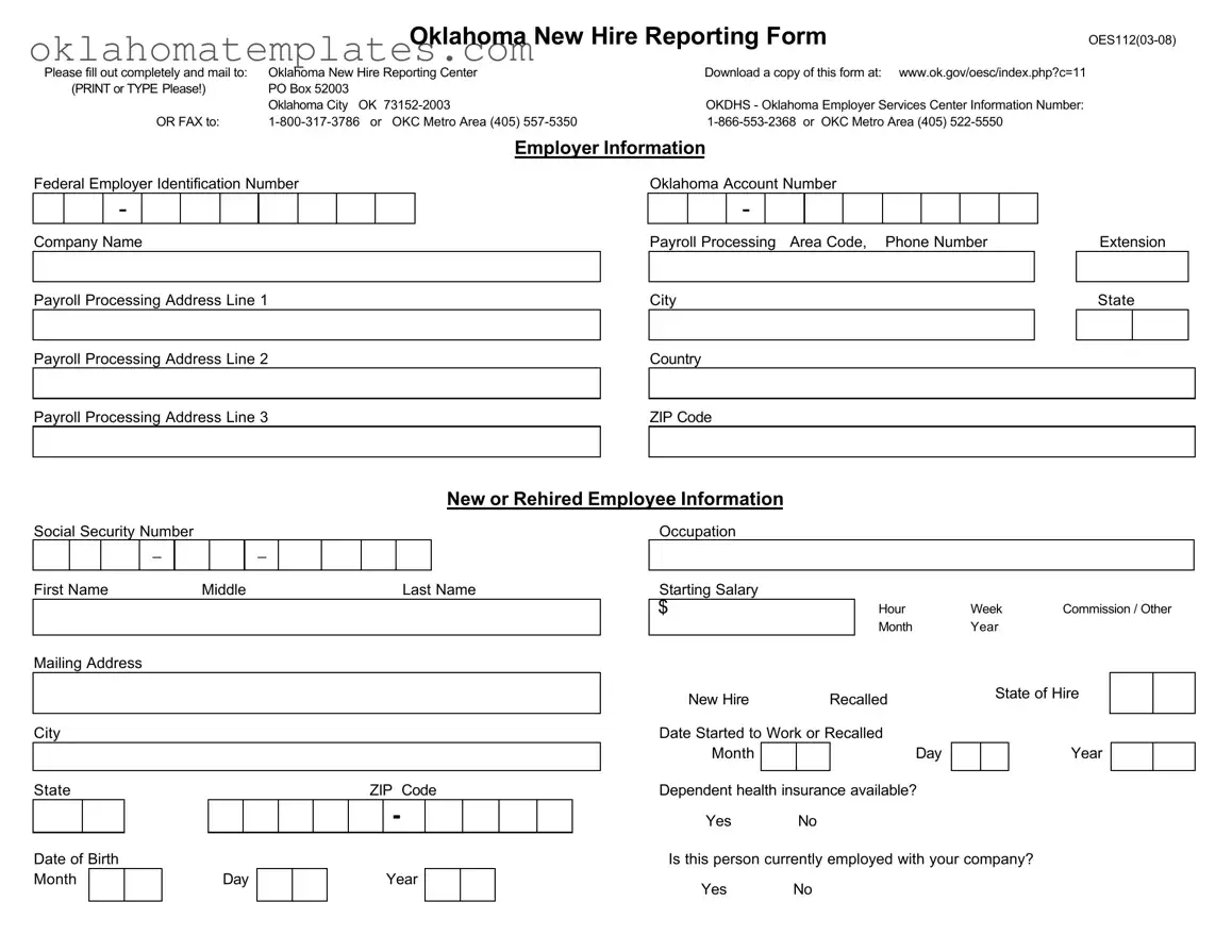 Fill in a Valid Oklahoma New Hire Reporting Template