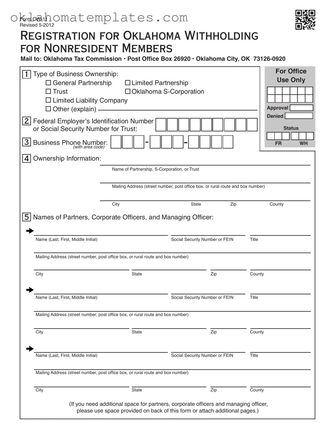 Fill in a Valid Oklahoma Ow 11 Template