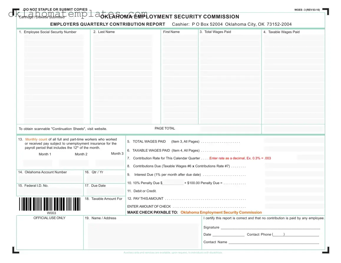 Fill in a Valid Oklahoma Quarterly Contribution Report Template