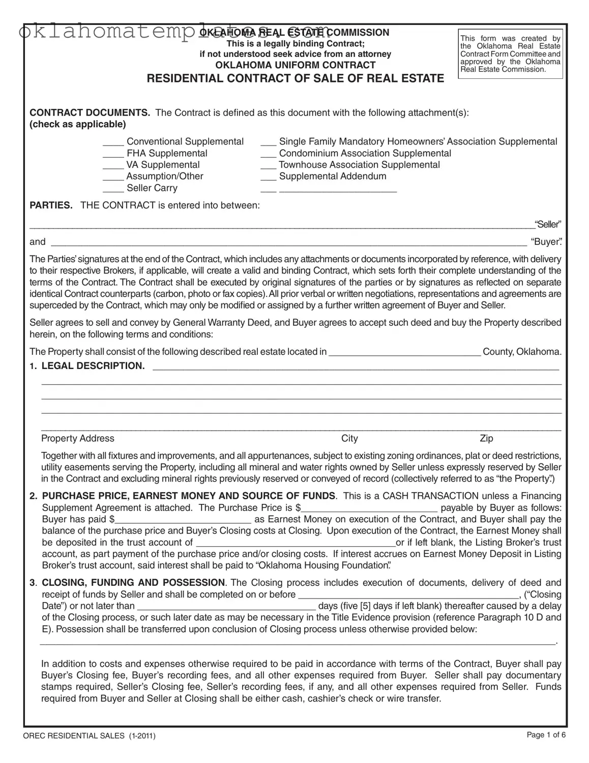 Fill in a Valid Oklahoma Real Estate Contract Sale Template
