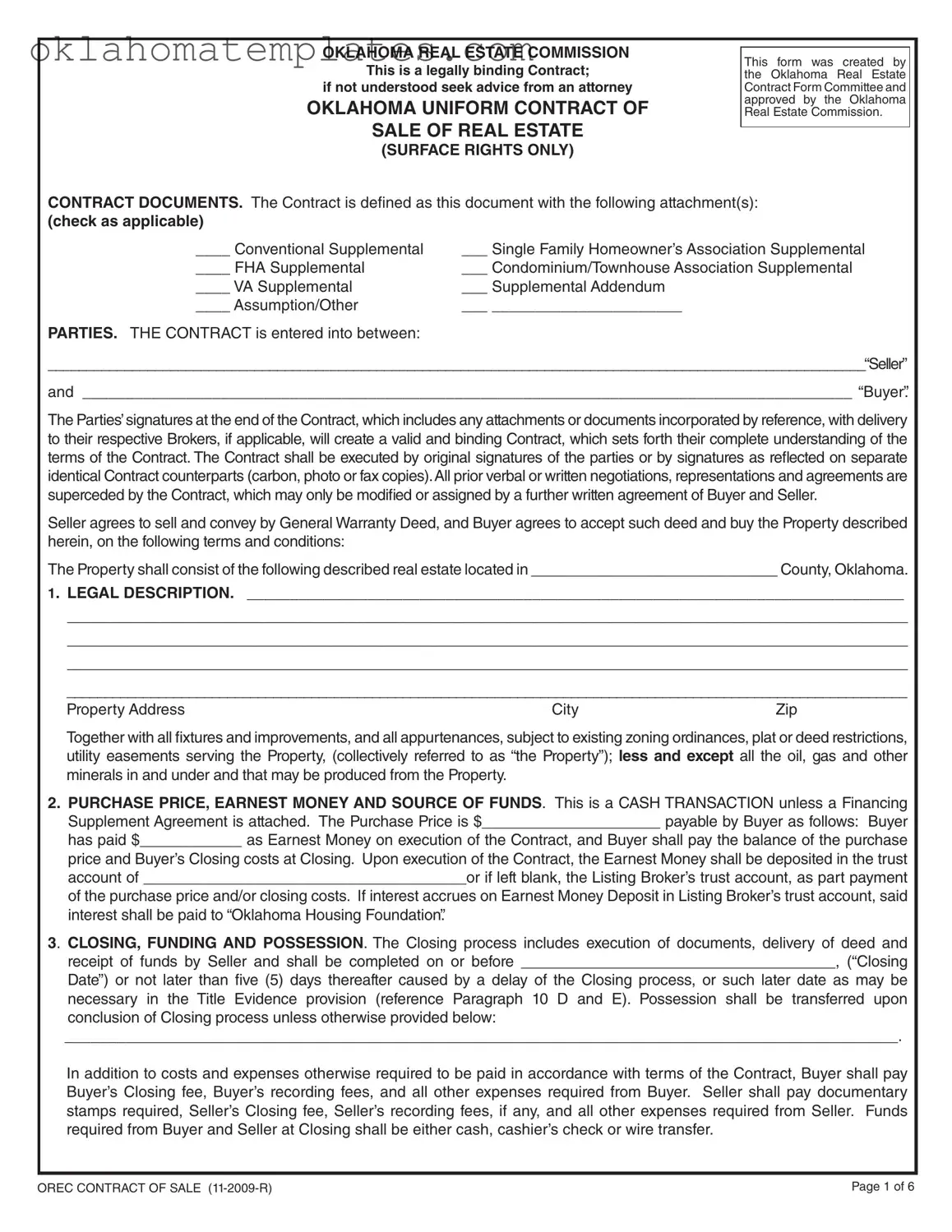 Fill in a Valid Oklahoma Real Estate Template