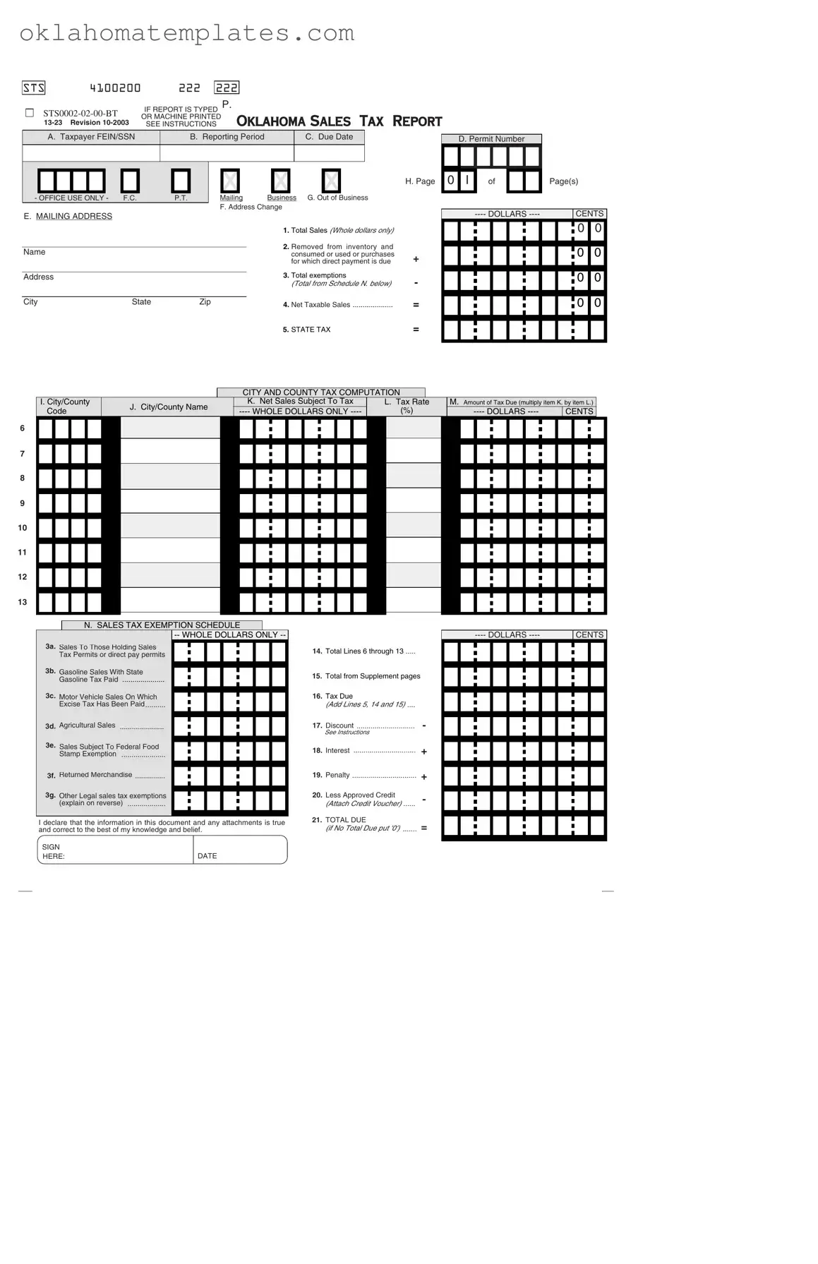 Fill in a Valid Oklahoma Sales Tax Report Template