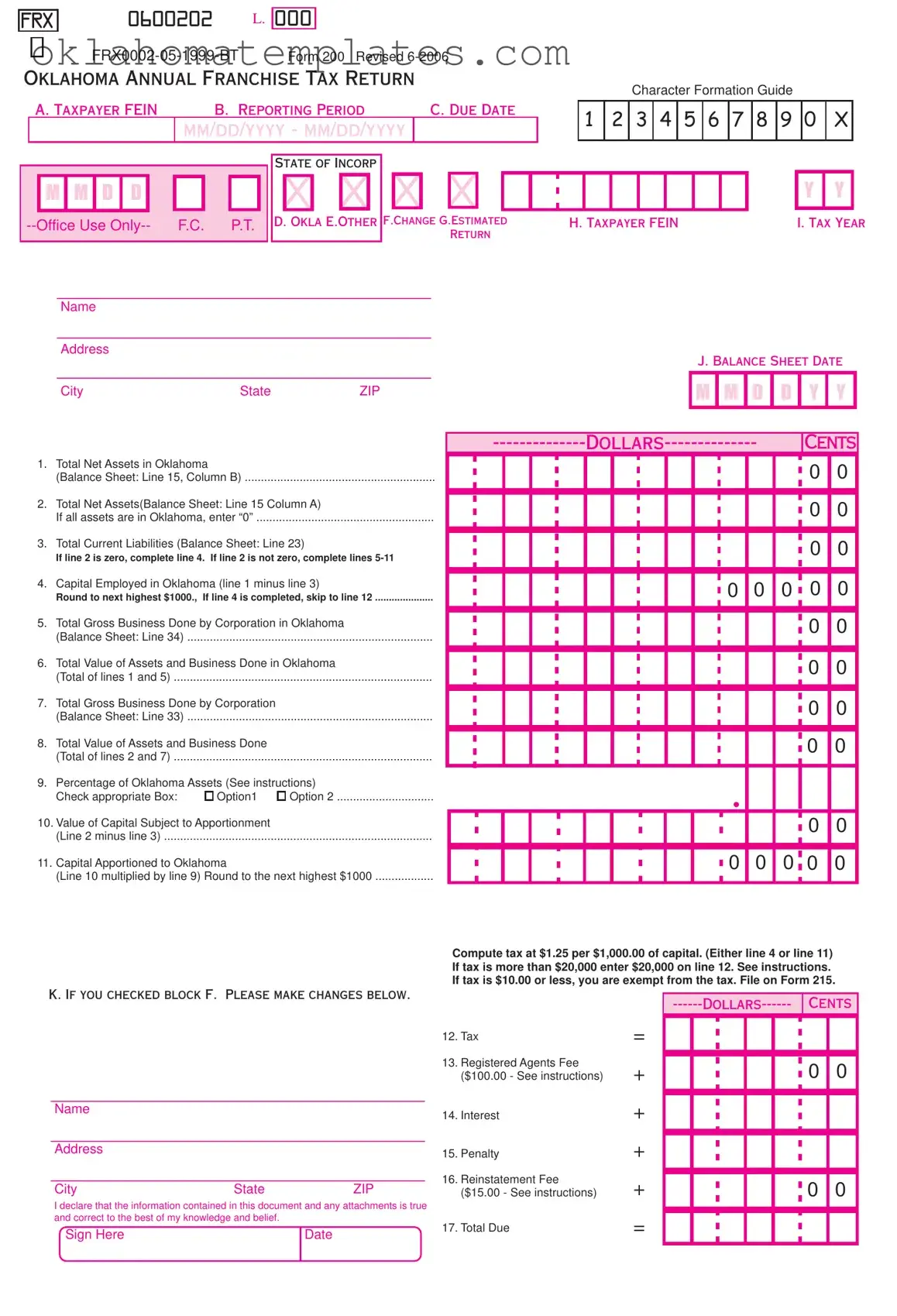Fill in a Valid Oklahoma Tax Return 200 Template