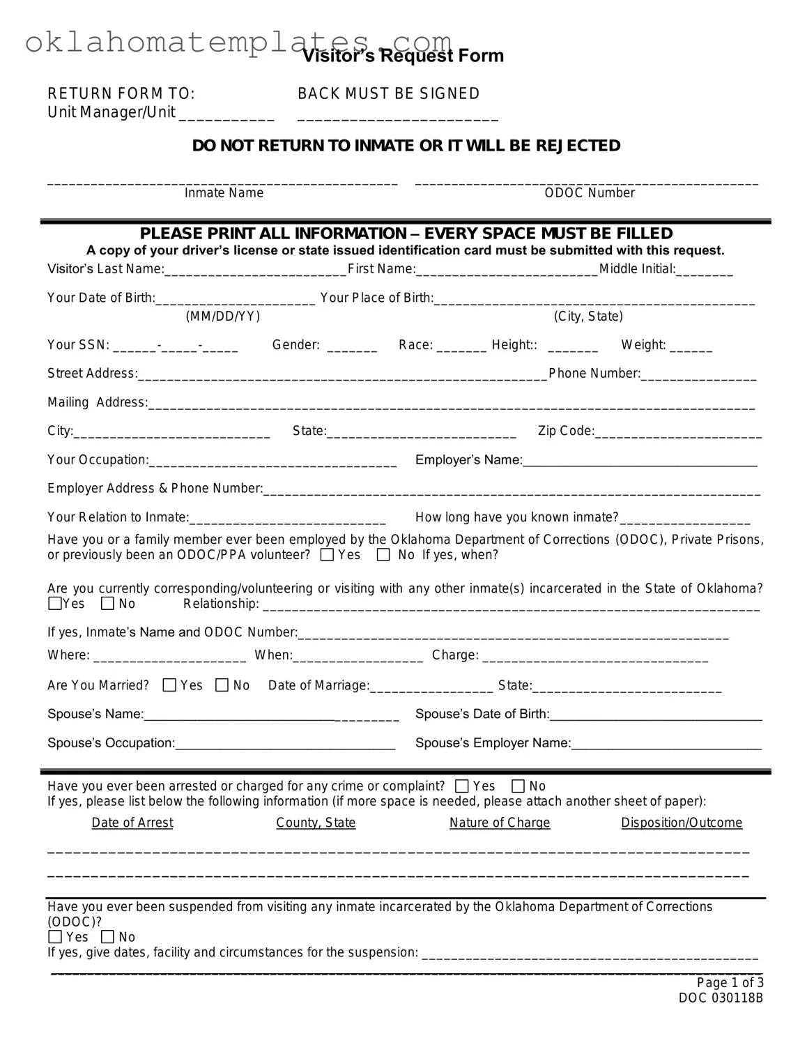 Fill in a Valid Oklahoma Visitation Template