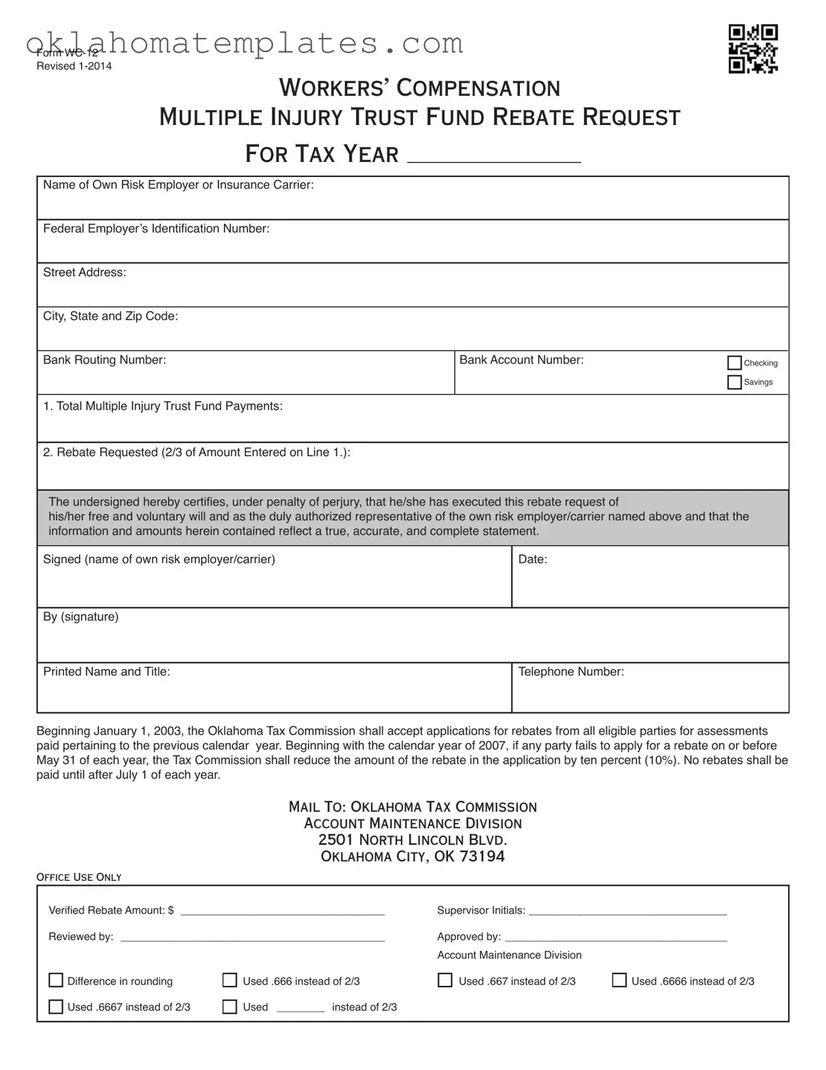 Fill in a Valid Oklahoma Wc 12 Template