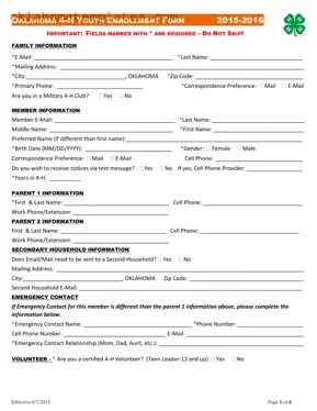 Fill in a Valid Oklahoma 4 H Youth Enrollment Template