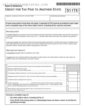 Fill in a Valid Oklahoma 511Tx Template