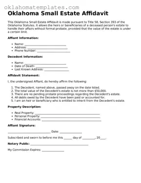Valid Small Estate Affidavit Document for the State of Oklahoma