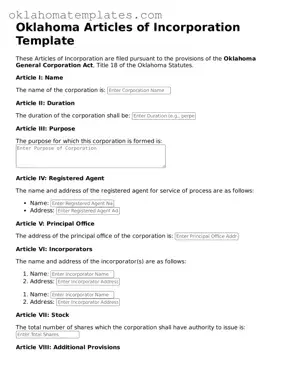 Valid Articles of Incorporation Document for the State of Oklahoma