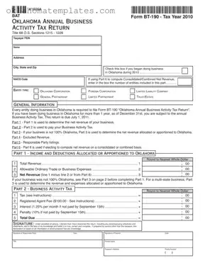 Fill in a Valid Oklahoma Bt 190 Template