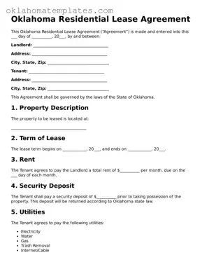 Valid Residential Lease Agreement Document for the State of Oklahoma