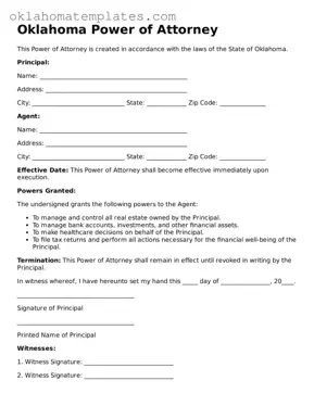 Valid Power of Attorney Document for the State of Oklahoma