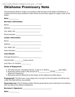 Valid Promissory Note Document for the State of Oklahoma