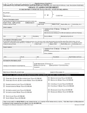 Fill in a Valid Oklahoma Tulsa Small Claims Template