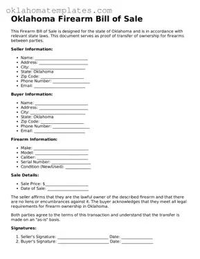 Valid Firearm Bill of Sale Document for the State of Oklahoma